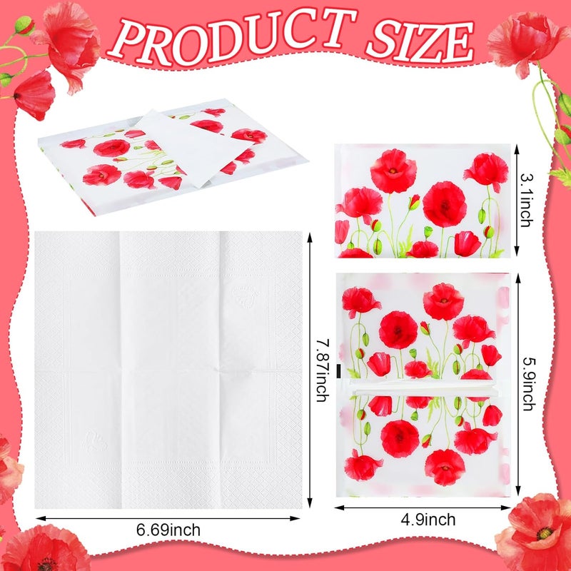 Geyee 50 Packs Tissue Travel Size Facial Paper Napkins Travel Packs Disposable Pocket Tissues for Wedding Guest Traveling School Purse Home Supplies, 500 Sheets 3 Ply(Poppy) - Image 2